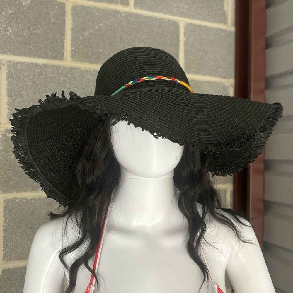 Black straw hat with colorful detail